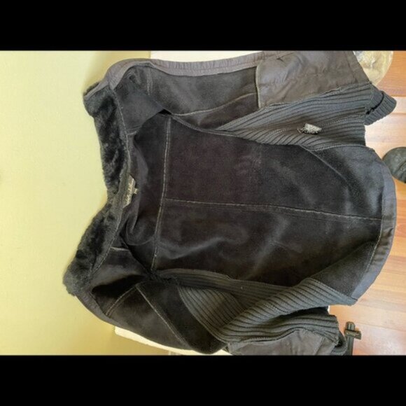 Lady Hathaway Zip Front Jacket Faux Suede Fur Sweater Sleeves Pockets Cozy Top M - Picture 8 of 16
